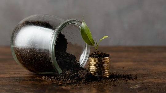 ront-view-jar-with-dirt-stacked-coins-with-plant